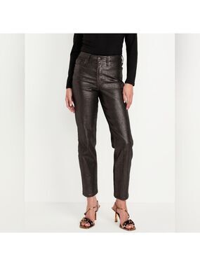 4 • Old Navy • High-Waisted Shine O.G. Straight Ankle Jeans in Black Shine